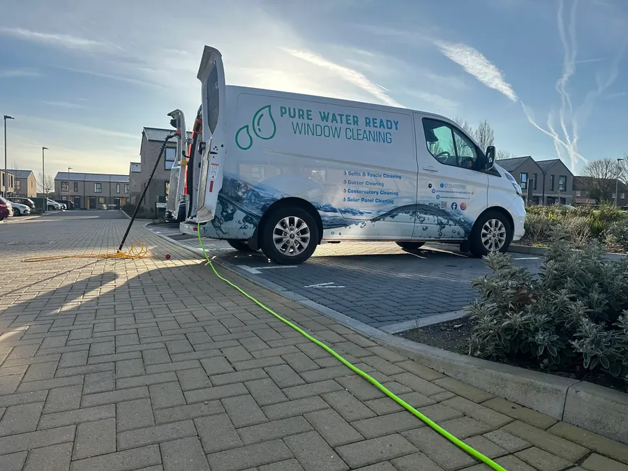 Pure Water Ready van with the rear doors open and the pole rig ready